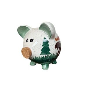 Breckenridge CO Woodland Moose Pine Tree Ceramic Piggy Bank Hand Painted Rustic